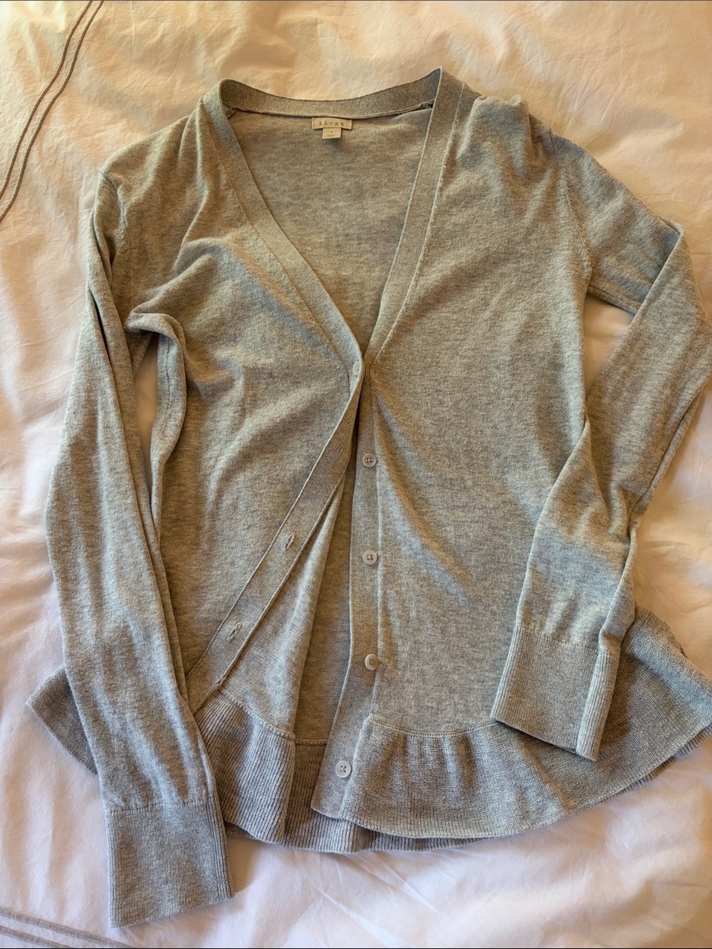 hinge Light Gray V-Neck Ruffle-Hem Button Cardigan